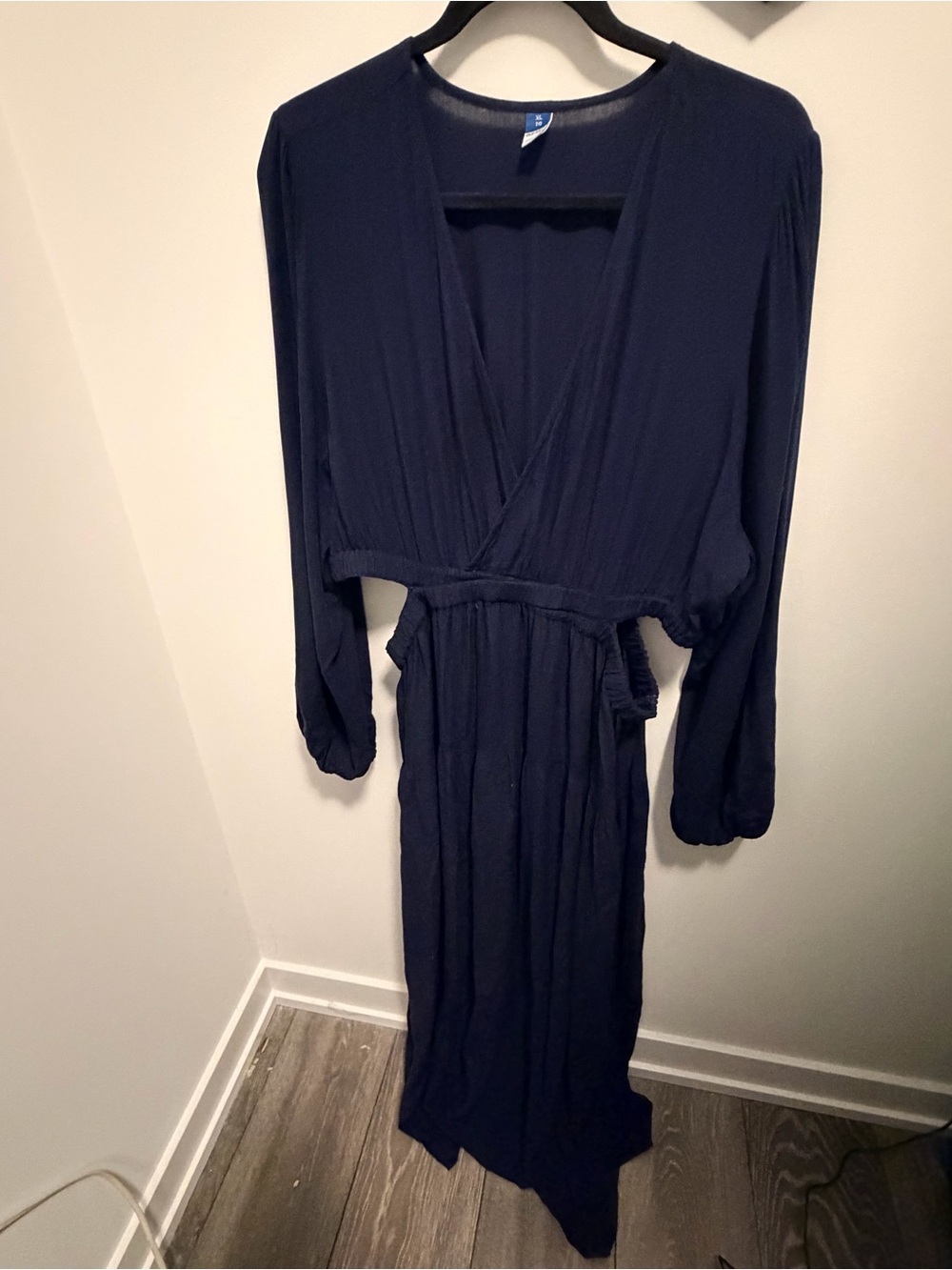 Long Sleeve Navy Blue Wrap Maxi Dress